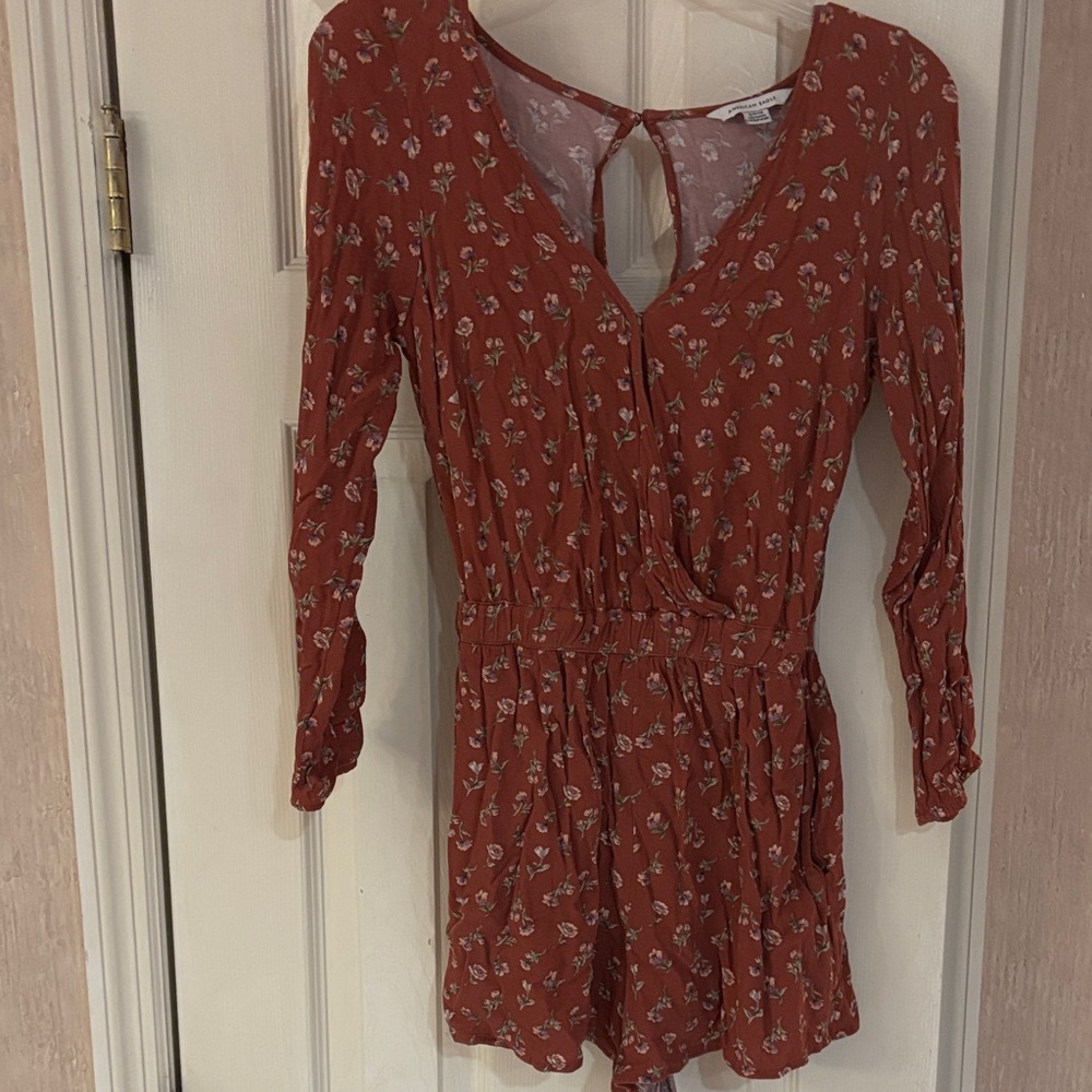 American Eagle Outfitters Rust Floral Jumpsuit